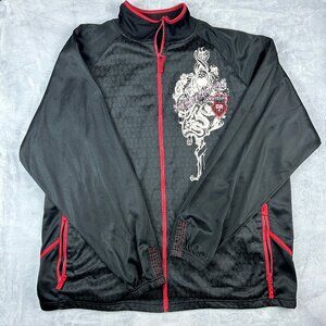Y2K Affliction Style Full Zip Jacket Mens 4XL Black Double Sided Embroidered 00s